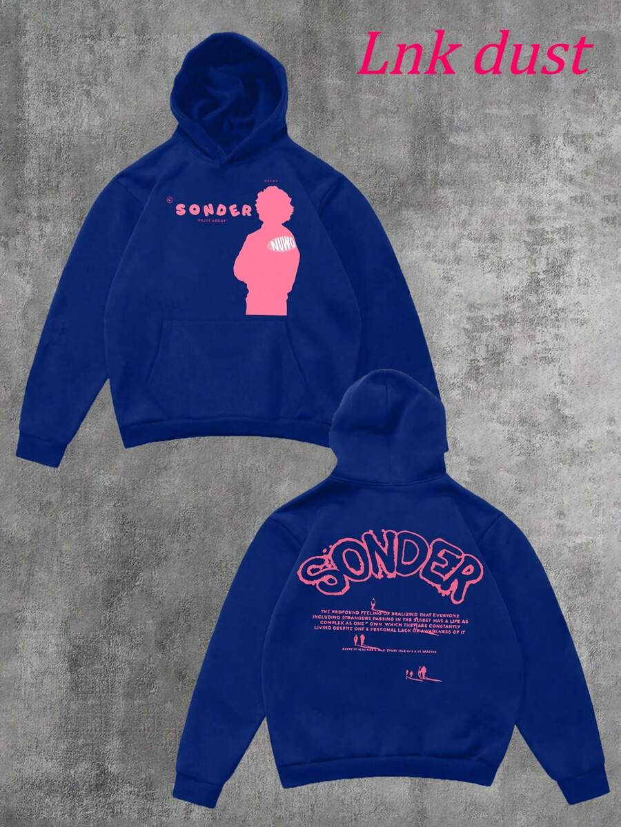 Y2K Brent Faiyazzz Pink Sonder Rap Print,250g Polyester Men's And Women's Clothing Casual And Cozy Hoodies Leyo, Long Sleeve Hooded Sweatshirt, Casual Versatile Top For Autumn Winter - Blue - View 1