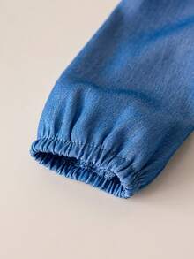 3pcs Baby Girls Spring/Autumn Long Sleeve Set, Stylish Denim Effect Princess Dress, Pants And Headband, Infant Clothing