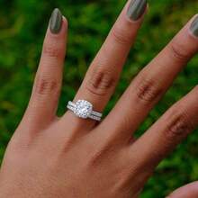 2Pcs/Set Elegant Women's Fashion Zirconia Wedding Ring Set Romantic Bride Engagement Wedding Band Anniversary Christmas Gift Banquet Birthday Gift Party Ring Size 5-11# - Bạc - Xem 11