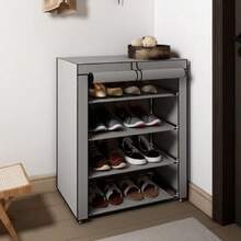 Multi Layer Shoe Storage Box | Non Woven Cover | Can Hold 27-35 Pairs | Easy To Assemble, Portable, And Durable | Metal Frame | Space Saving Design For Foyer, Bedroom, And Living Room | Suitable For Sports Shoes, High Heels, Boots, Shoe Storage Box - 灰色-5層 - 查看 2