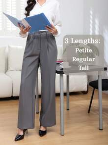 Women's Petite/Regular/Tall 3 Lengths Wrinkle-Free Flowy Office Dress Pants Slacks Breathable Workout Casual Wide Leg Stretchy High Waist Business Trousers - Màu Xám nhạt - Xem 2