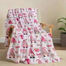 1PC Perfect Pink Christmas Gnome Themed Flannel Blanket, Machine Washable, Soft And Comfortable, Lightweight Wool Blanket, Home Decoration, Suitable For All Seasons, Friend Gift, Suitable For Sofas, Beds, Cars, Offices, Camping, Travel, Outdoor, Suitable For Giving To Family And Friends. The Perfect Holiday Gift For Sons, Daughters,