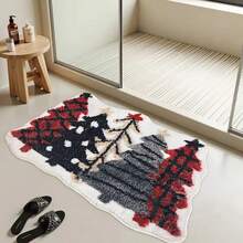 1 Pc Christmas Themed Christmas Tree Shaped Bathroom Mat, Imitation Cashmere Material, Super Absorbent, With Silicone Non-Slip Backing - Machine Washable, Suitable For Home Decoration Bathroom, Sink, Laundry Room, Living Room, Bedroom Decorative Mat, Christmas Decorative Carpet, Christmas Gift Kitchen Rug