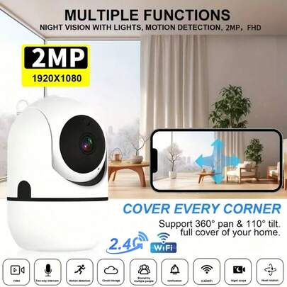 1 件/2 件 1080P 智能安全摄像头，2.4G WiFi 婴儿监视器，适用于婴儿/老人/宠物/保姆的无线室内家庭安全摄像头，云和 SD 卡存储，AI 运动检测，红外夜视，双向音频，移动警报，记录家庭情况以保护家人和朋友