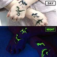 10 Sheets Luminous Dinosaur Temporary Tattoos, Waterproof Glow In The Dark T-Rex Pterosaur Velociraptor Triceratops Stegosaur Designs Pattern, Birthday Party Favors, Stocking Stuffer, Goodie Bag Fillers, Christmas Eve Gifts 4DSM - Multicolor - View 10