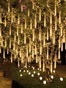1pc Solar Powered Lights, Suitable For Garden, Landscape, Pathway, Yard, Lawn, New Year Holiday Gift, Solar Outdoor Christmas Lights, Solar Raindrop Lights String, 8 Tubes 192 LED Meteor Shower Lights, Raindrop, Snowflake, Icicle Waterfall Lights, Applicable For Christmas Decoration, Wedding Party Lighting - Multicolor - View 5