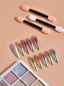 Una scatola di 6 colori con 3 bastoncini di cotone inclusi. La polvere specchio per arte di unghie è fine e non vola