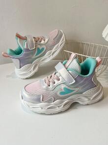 1 Pair Comfortable Soft Casual Lightweight Hook & Loop Cute Heart Breathable Woven Band Children Sports Shoes, Suitable For Various Festivals And All Seasons