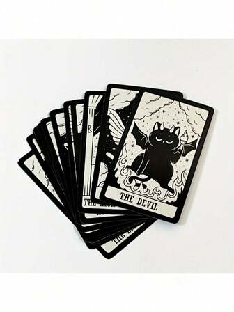 A New Set Of Cat Cards, Divination Board Games, Charming Cat Tarot Card Games - The Ideal Gift For Cat Lovers, Fun Nights For Families, Christmas And Halloween Entertainment, With Black And White Illustrated Cards With Detailed Cat Designs