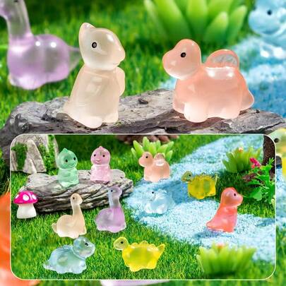 1/10/20 قطعة ديناصور تيرانوصور ميني يضيء في الظلام، زخرفة من الراتنج DIY [ألوان عشوائية]