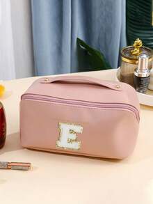 1 szt. Wielofunkcyjna kosmetyczka, wodoodporna kosmetyczka ze skóry PU, kosmetyczka łazienkowa, pojemny uchwyt na pędzle do makijażu, list DIY, przenośna torebka, kosmetyczka o dużej pojemności na kosmetyki do pielęgnacji skóry, pędzle, puder, szminkę, odpowiednia na plażę, do szkoły, do łazienki, na święta, walentynki, prezenty świąteczne dla mamy, rodziny, przyjaciół, niezbędna jesienią - Różowy - Zobacz 14