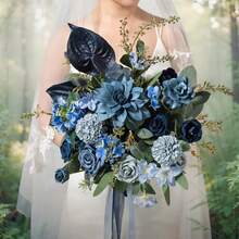 Dusty Blue Wedding Bouquets For Bride, Navy Blue Bridal Bouquets For Bride, 13 Inch Free Form Artificial Wedding Flower BouquetWedding Flowers Bouquets, Small Bridesmaid Bouquet For Bridesmaids, Wedding, Ceremony, Etc - Màu xanh lam - Xem 5