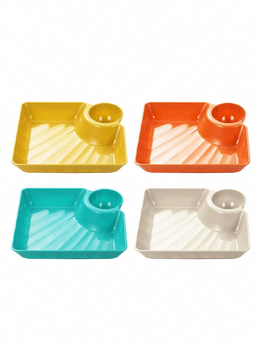 4-Piece Set Of Plates: Potato Chip Plate, Sushi Plate, Dumpling Plate, Square Dim Sum Plate, Reusable Food Container, Sauce Separation Plate, Dessert Plate - View 1