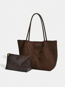 Bolso de ante marrón café retro, nueva colección primavera 2026. Bolso de hombro de gran capacidad con bolsillo pequeño y bolso de axila, para uso empresarial y casual, ideal para ir al trabajo, compras, citas, viajes, estudiantes universitarios y otras ocasiones. Bolso de mano para mujer, de uso diario. - Café integral - Ver 4