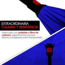 Paraguas de doble refuerzo de moda, paraguas a prueba de viento y lluvias torrenciales, paraguas grandes en sentido inverso, sin escorrentía, fácil de llevar - azul - Ver 10