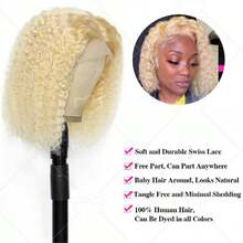 13x4 Deep Wave Lace Front Bob Wigs Human Hair Pre Bleached HD Transparent Lace Frontal Bob Wigs Human Hair For Women Blonde 613 Curly Glueless Wigs Human Hair With Baby Hair - S613 - View 6