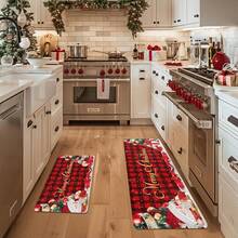 1/2/3 Pcs Thickened 0.47 Inch/1.2 Cm Buffalo Plaid Christmas Red Kitchen Floor Mat, Christmas Tree Winter Floor Mat, Machine Washable Polyester Carpet, Suitable For Holiday Party Decoration - Multicolor - View 13