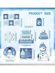 Conjunto de 14 peças de decoração de bandeja em camadas para inverno, conjunto de decorações de bandeja em camadas com boneco de neve, floco de neve, placas de madeira rústicas azuis, peças centrais de mesa para festa de inverno, decoração de centro de mesa para festa de Natal, decoração de casa de Natal - Multicolorido - Ver 3