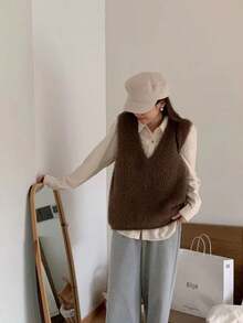Women Sweater Vests - Brown - View 4