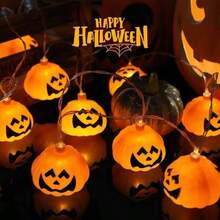 Luces de cadena LED Linterna de calabaza Halloween Calle exterior Cara de fantasma Cara sonriente Luces de decoración de ambiente festivo de fiesta que funcionan con pilas Estilo 1.5 Metros 10