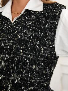 Colete feminino de malha brilhante com decote em V, adequado para encontros noturnos, outono/inverno