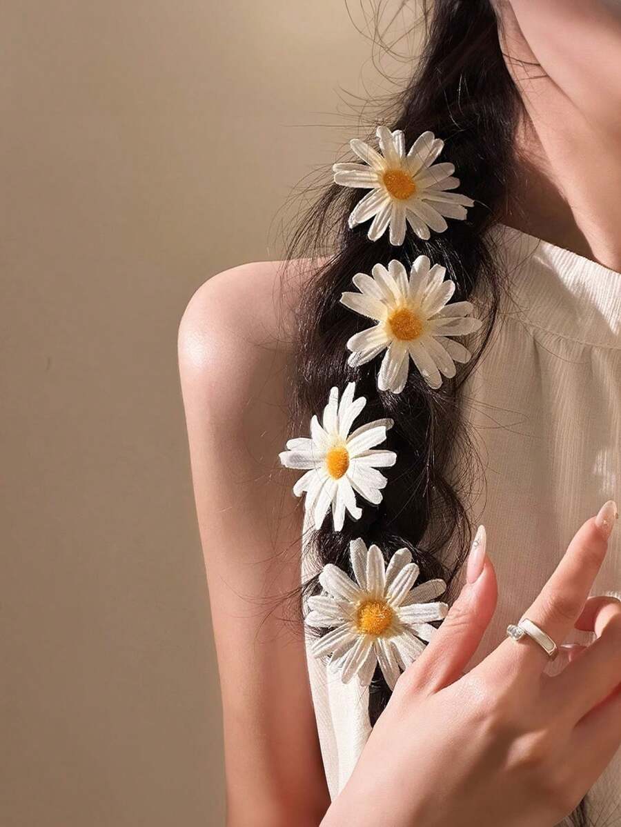 4pcs Daisy Flower Hair Clips, Goddess-Like Fashion Hair Accessories For Party And Photo Shoot - White - View 1