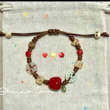 Adjustable Ceramic Apple, Planet, Starfish, Flower Elements, Ceramic, Flow Material Combination, Cute Bracelet, Suitable For School Season, Birthday, Christmas, New Year And Valentine'S Day Gifts, Give To Family And Friends, Suitable For All Scenes Halloween, Christmas Outfit Gifts, For Teenager - Táo đỏ- - Xem 1
