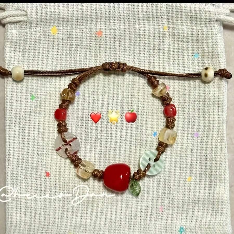 Adjustable Ceramic Apple, Planet, Starfish, Flower Elements, Ceramic, Flow Material Combination, Cute Bracelet, Suitable For School Season, Birthday, Christmas, New Year And Valentine'S Day Gifts, Give To Family And Friends, Suitable For All Scenes Halloween, Christmas Outfit Gifts, For Teenager - Táo đỏ- - Xem 1