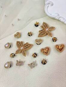16 szt. złotych perłowych klipsów do butów z dużym motylem i kryształkami, DIY, odpinana ozdoba do sandałów plażowych, butów z wydrążonymi krawędziami, prezentów świątecznych