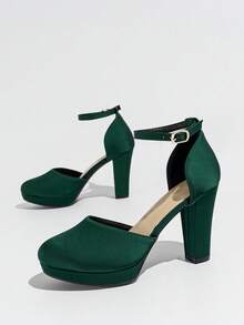 Tacones altos de plataforma para mujer, punta redonda, tacón grueso/delgado, color verde, tacones altos adecuados para fiestas, compras, vacaciones, moda, elegante - Verde - Ver 7