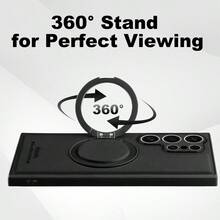 1pc Aunote High-Quality Luxury Litchi Grain PU Leather 360° Rotating Ring Holder Magnetic Protective Phone Case, Comfortable Surface, Smooth Rotating Ring Stand, Ideal For Streaming, Office, Photography, Supports Wireless Charging, Car Mount, Suitable Compatible With Samsung Galaxy S23 Ultra/S24 Ultra/S25 Ultra, Unisex Premium Gift - 黑色 - 查看 3