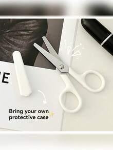 Cream-Colored Small Scissors, Exquisite And Portable, Suitable For Handicraft And Office Cutting, Simple Design, And Durable, Cream-Colored Minimalist Scissors With Cover, For Office, Students, And Children