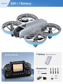 AXNEN 2026 Upgraded E69 Drone With Dual Cameras, Equipped With FPV Transmitter Remote Control, Speed Adjustment, Optical Flow Hovering, Cool Lighting, Headless Mode, One-Key 360° Flip, Easy For Beginners - Perfect Gift For Halloween And Christmas.