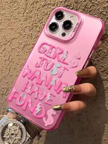 Pink Fashion Slogan Pattern Compatible With Apple Phone 13/14/11/15/12/17/16/ProMax/Pro/Plus/Xs Max/XS/X,Anti Fingerprint Transparent Soft Shell Drop Proof Phone - Hồng - Xem 1