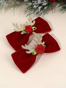 2pcs Christmas Deer Decor Hair Clips, Cute Children Hair Accessories Gift - Multicolor - View 3
