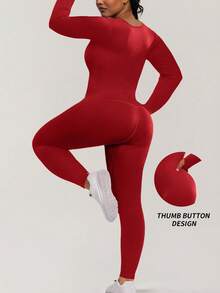 Yefecy Elegant Casual Waistline Solid Color Long Jumpsuit With Tight Fit, Square Neckline, And Plus Size For Women - 紅色 - 查看 2