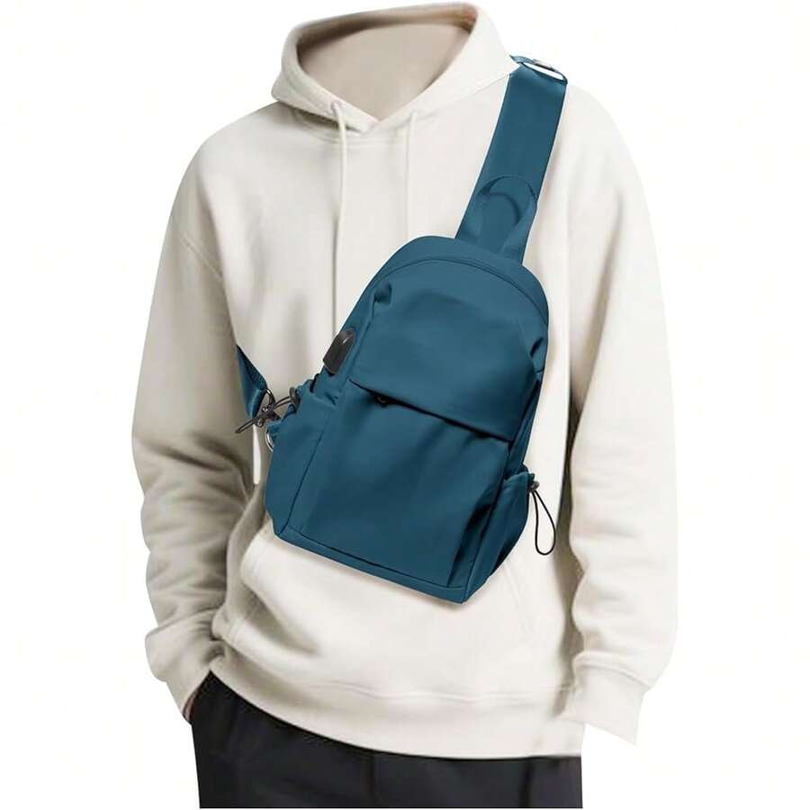 Small Black Sling Crossbody Backpack  Bag For Men Women, Lightweight One Strap  Pack Sling Bag Backpack For Hiking Walking Biking Travel Cycling USB Charger Port-Nylon - Màu xanh lam - Xem 1