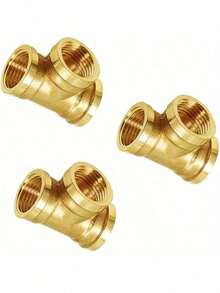 1/2pcs Brass T-Shaped Pipe Fitting, Internal Thread Connector, Standard Thread, Suitable For Hydraulic, Pneumatic, And Water Systems, Corrosion-Resistant Surface Treatment