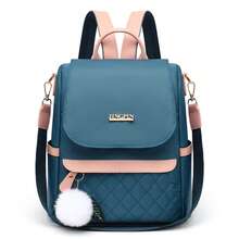 Rucsac matlasat impermeabil, cu buzunare multiple, brodat, antifurt, ușor, casual la modă, rucsac pentru școală, portofel elegant și ușor, portabil, geantă de voiaj pentru femei cu pandantiv cu pompon, geantă de voiaj pentru umăr din nailon pentru femei, geantă organizatoare pentru mămici, potrivită pentru femei care fac cumpărături, elevi de școală primară, gimnaziu, boboci și doi ani de facultate, absolvenți noi și lucrători la birou, perfectă pentru școală, serviciu, naveta, activități în aer liber, călătorii, drumeții - Albastru - Vizualizare 8