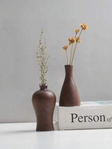 1pc Japanese Minimalist Wooden Flower Vase, Home Living Room Office Desk Decorative Art Vase, Tranquil Surprise, Ramadan Decor, Exquisite Gift - Dark Walnut - View 5