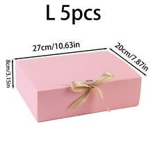 5 PCS Pink Gift Boxes With Lids,  Cardboard Gift Boxes With Ribbon, Small Paper Gift Boxes For Present Wedding, Mother's Day Packaging, Birthday, Crafting, Party, Cupcake (Pink) - Pink - View 7