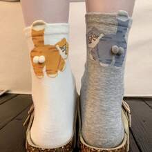 Nuevos calcetines de media caña hechos a mano en 3D con diseño de gato y huevo, calcetines divertidos y originales de animales para hombres y mujeres