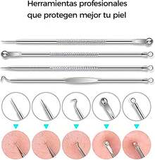 kit removedor de espinillas y puntos negros - Set de 8 Herramientas de Acero Inoxidable para Extraer Espinillas y Granos - Sacacomedones para Limpieza y Cuidado Facial - 1 - Ver 3