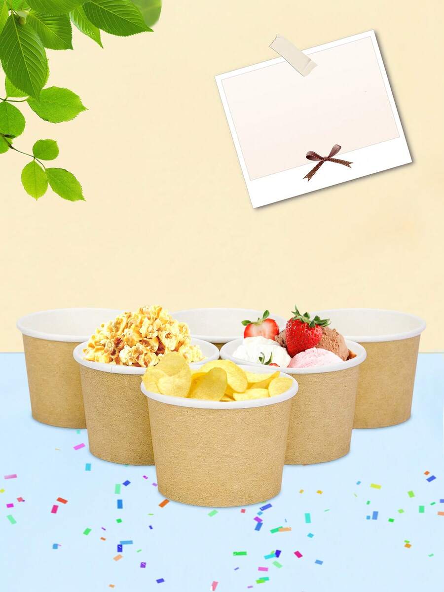 10pcs/20pcs/50pcs Kraft Color Mini Ice Cream Cups Paper Frozen Yogurt Bowls Hot And Cold Foods Perfect For Fall Birthday Thanksgiving Day Party Supplies Favors - True Color - View 1