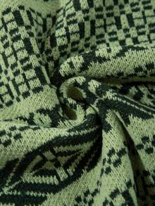 ANDREILEE 几何纹理针织套头毛衣，休闲宽松V领男女通用款，适合春、秋、冬三季穿着。 - 綠色 - 查看 9