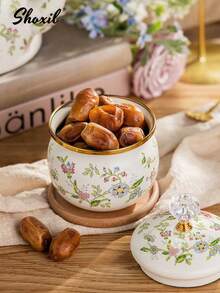 shoxil 1 件陶瓷瓶、罐和盒子，带盖调味罐，用于盛放盐、糖和调味品，储物罐和瓶，厨房香料展示盒，厨房储物罐和瓶，花鸟图案，适用于厨房储物、家庭整理、返校季和女孩 - 彩色 - 查看 5