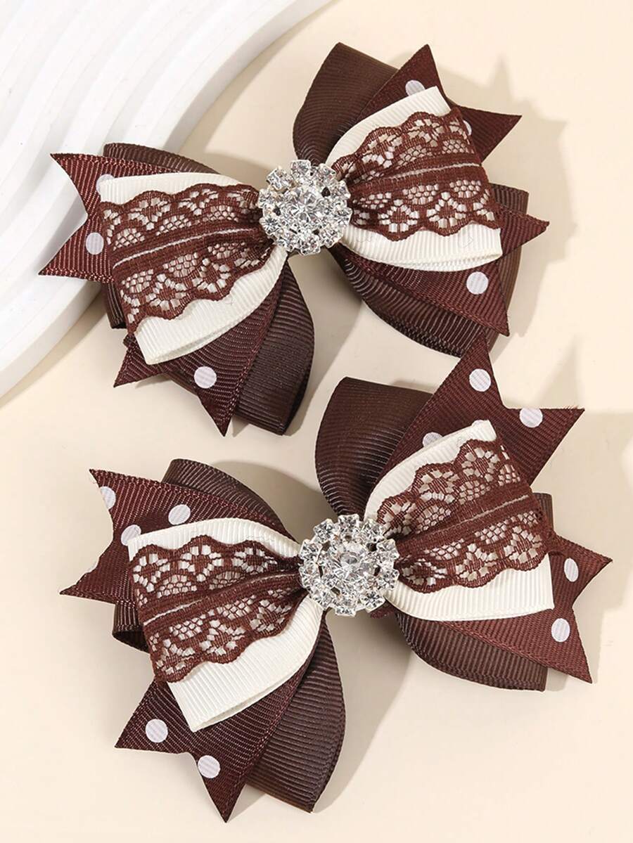 2 Stück Mädchen Braune Stoff Schleifen Haarclips, Mädchen Haar Schleifen mit Strass und Spitze Schleife Haarclips, Herbst Exquisite Haarschmuck