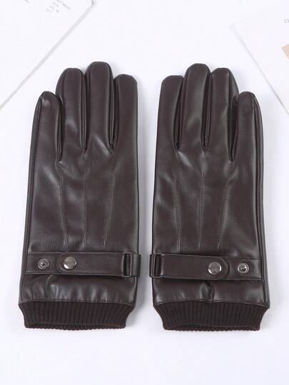 1 Pair Men's Faux Leather Gloves, Thermal Lined, Windproof, Waterproof, Warm Winter Gloves For Cycling, Driving, Outdoor Activities