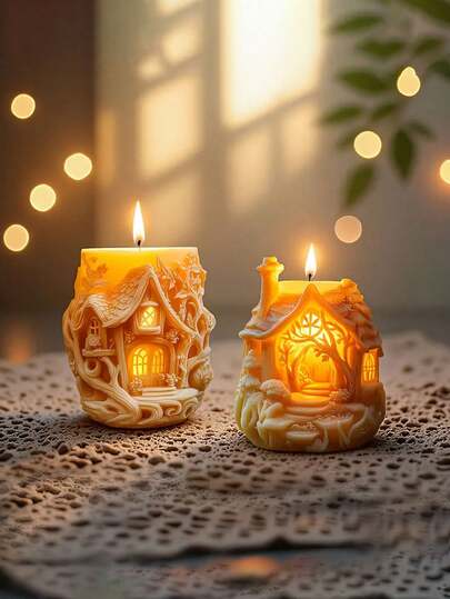SilkyCast 3D Silicone Fairy House Candle Mold - Enchanted Forest Design With Gothic Windows & Tree Root Details, Perfect For Easter & Ramadan Decor, DIY Resin Crafts, 1pc, Magic Home Decoration, DIY Crafts|Gothic Window Design|Intricate Tree Roots, Fairy House Decor