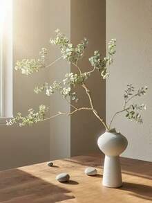 36.22-Inch Realistic Artificial Eucalyptus Branch With White Flowers - Greenery Indoor/Outdoor Faux Greenerry, Perfect For Weddings And Home Decorations Tabletop Centerpiece Decoration - Green - View 2